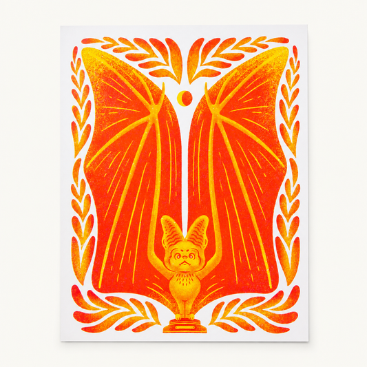 Orange Bat Risograph Print | Ian Wortham (TX)
