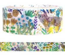 Load image into Gallery viewer, Cat and Flowers Washi Tape | Gold Embossed | Shinzi Katoh (Japan)
