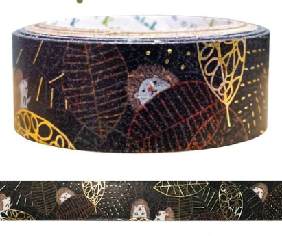 Hedgehog and Leaves Washi Tape | Gold Embossed | Shinzi Katoh (Japan)
