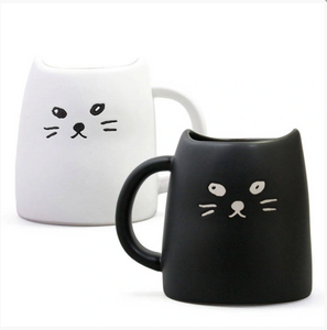 Black & White Ceramic Cat Mug Set (Japan)