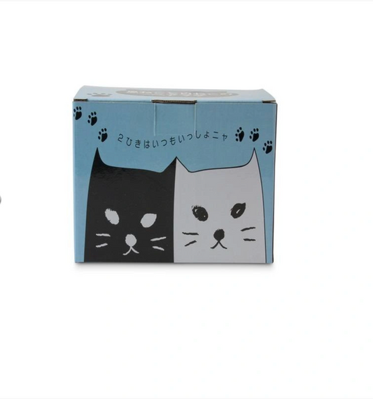 Black & White Ceramic Cat Mug Set (Japan)