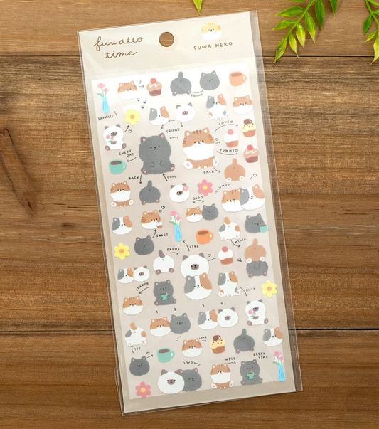 Fuwa Neko Fluffy Time Sticker Sheet (Japan)