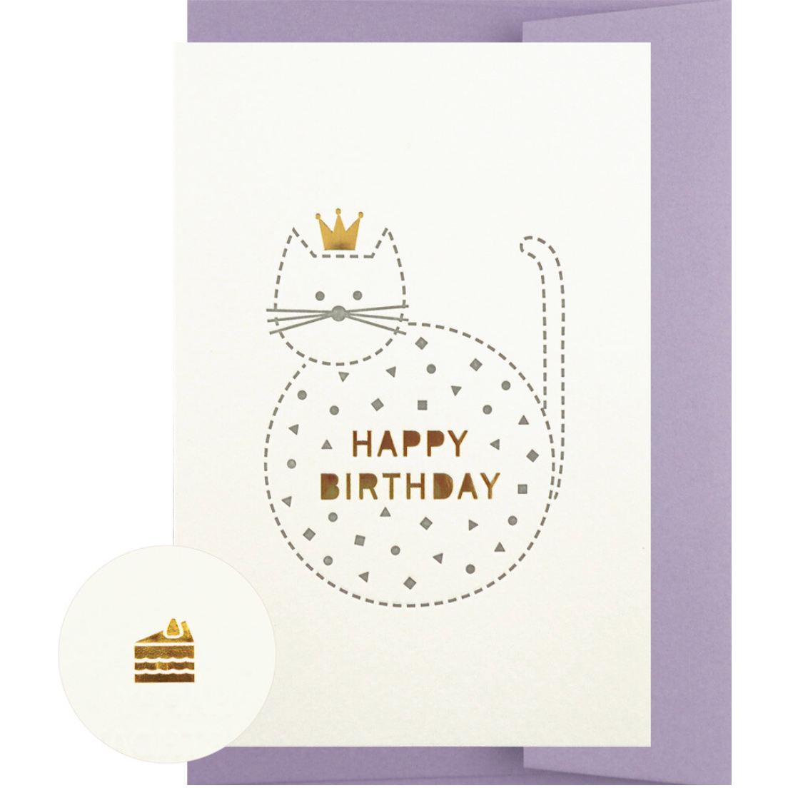 Happy Birthday Cat Gold Foil Letterpress Card | Matoka (Japan)