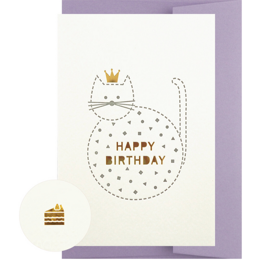 Happy Birthday Cat Gold Foil Letterpress Card | Matoka (Japan)
