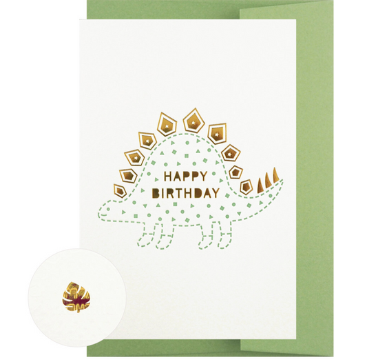 Happy Birthday Stegosaurus Gold Foil Letterpress Card | Matoka (Japan)