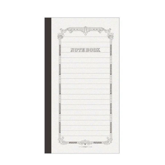 Notebook with decorative border and 'Note Book' text on a white background