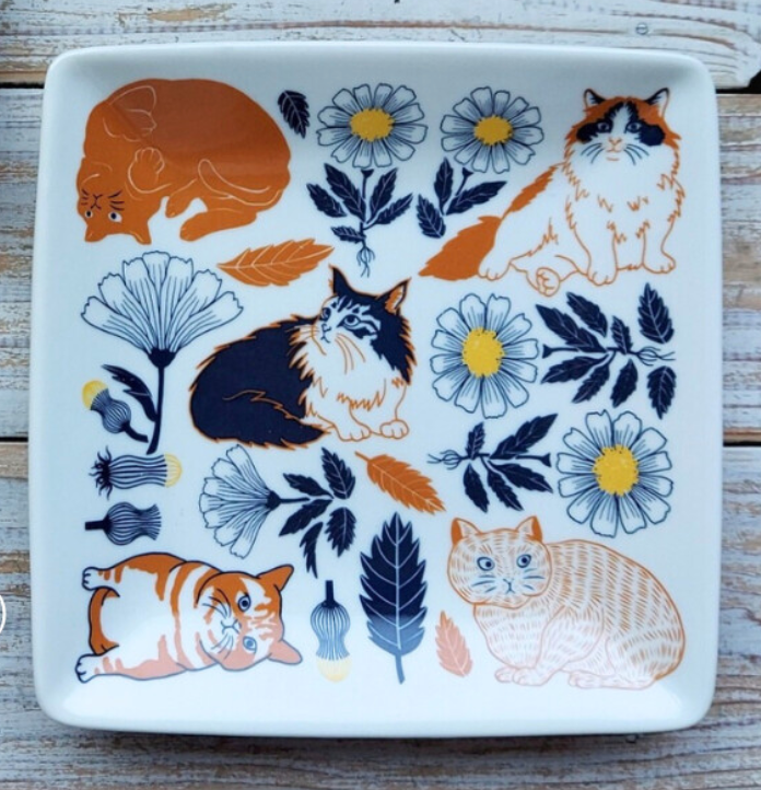 Botanical Cat Square Dish | Medium | Gozangama (Japan)