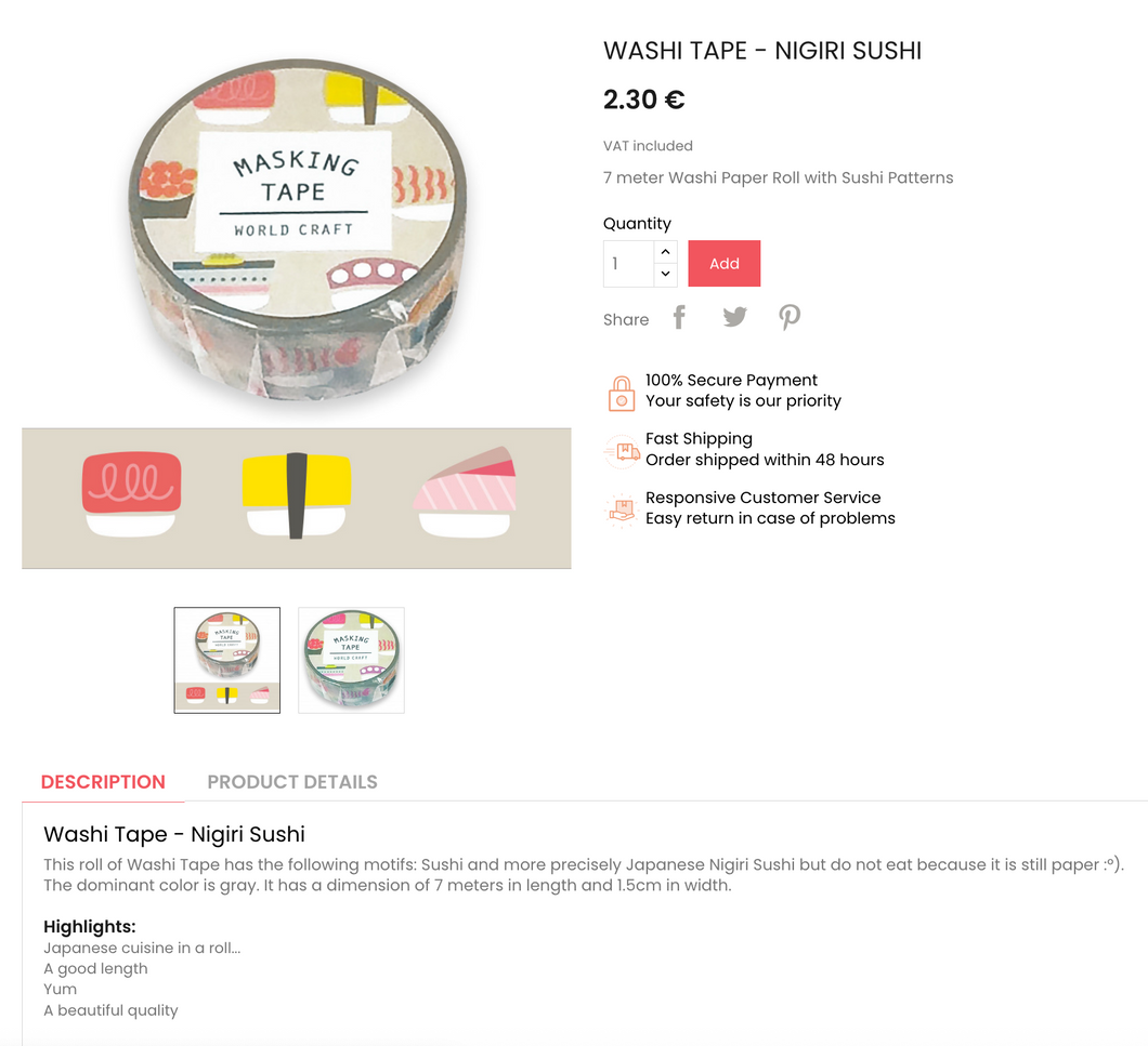 Washi Tape – Nigiri Sushi | World Craft (Japan)