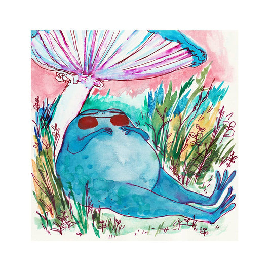 Blue Frog Napping Art Print | Rebekah Evans (NC)
