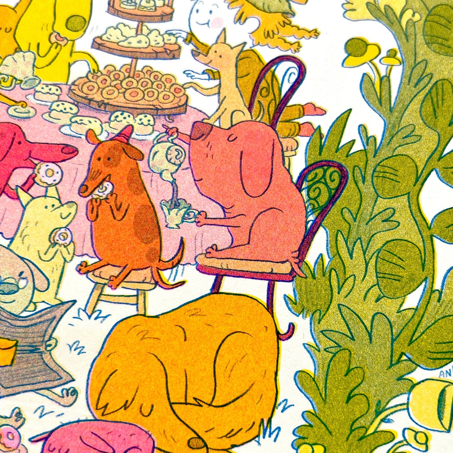 Doggy Tea Party Risograph Print | Natalie Andrewson (CA)