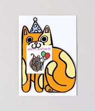 Load image into Gallery viewer, Cat with Mini Card Birthday Card | Wrap (England)
