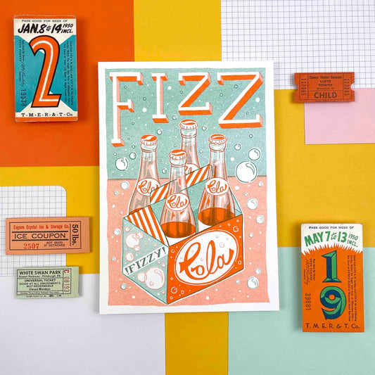 A5 Fizz Cola Bottles Risograph Print | Jacqueline Colley (UK)