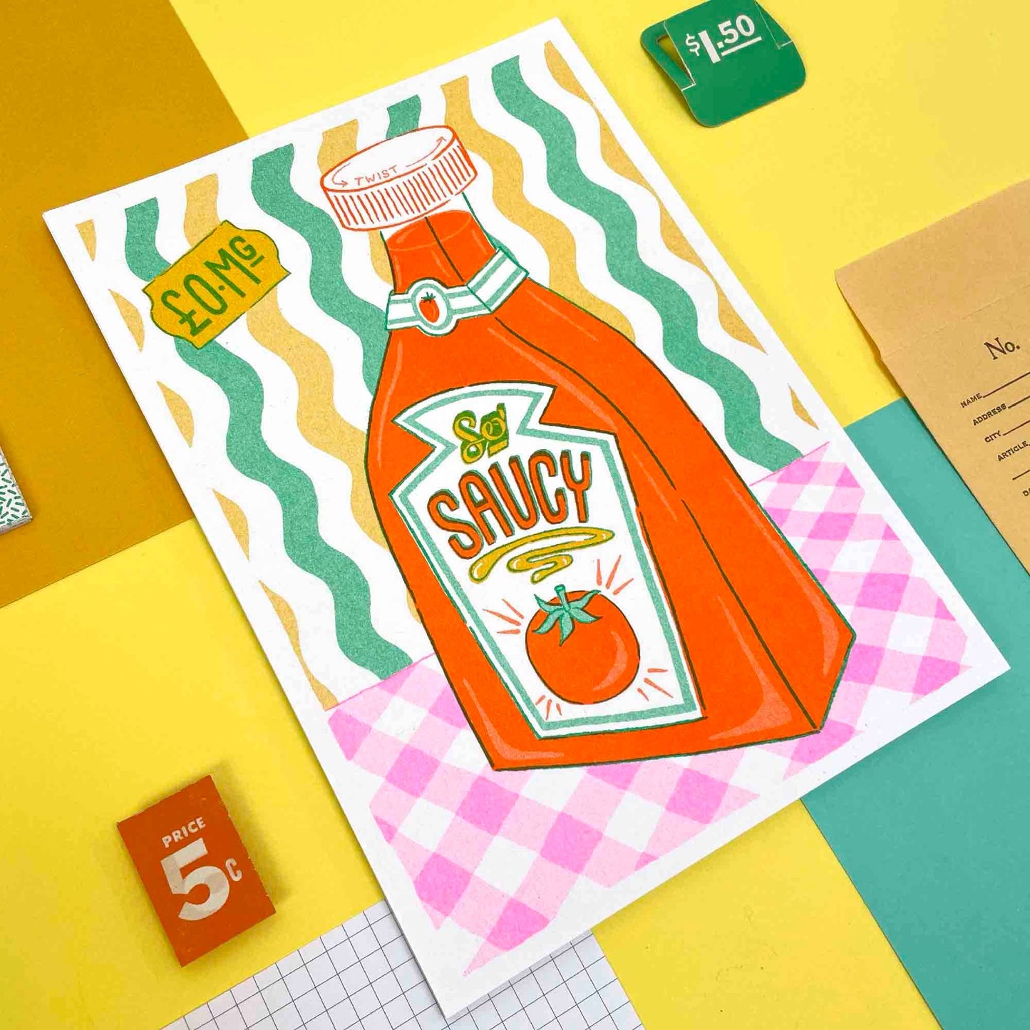 A5 Sauce Bottle Risograph Print | Jacqueline Colley (UK)