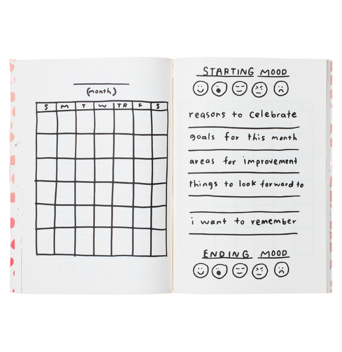 Make It Happen journal monthly calendar and mood check-in spread