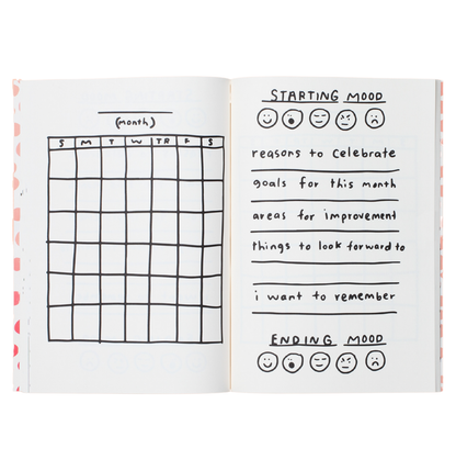 Make It Happen journal monthly calendar and mood check-in spread