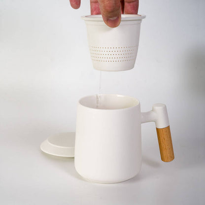 15oz Porcelain Tea Mug with Lid and Infuser | White