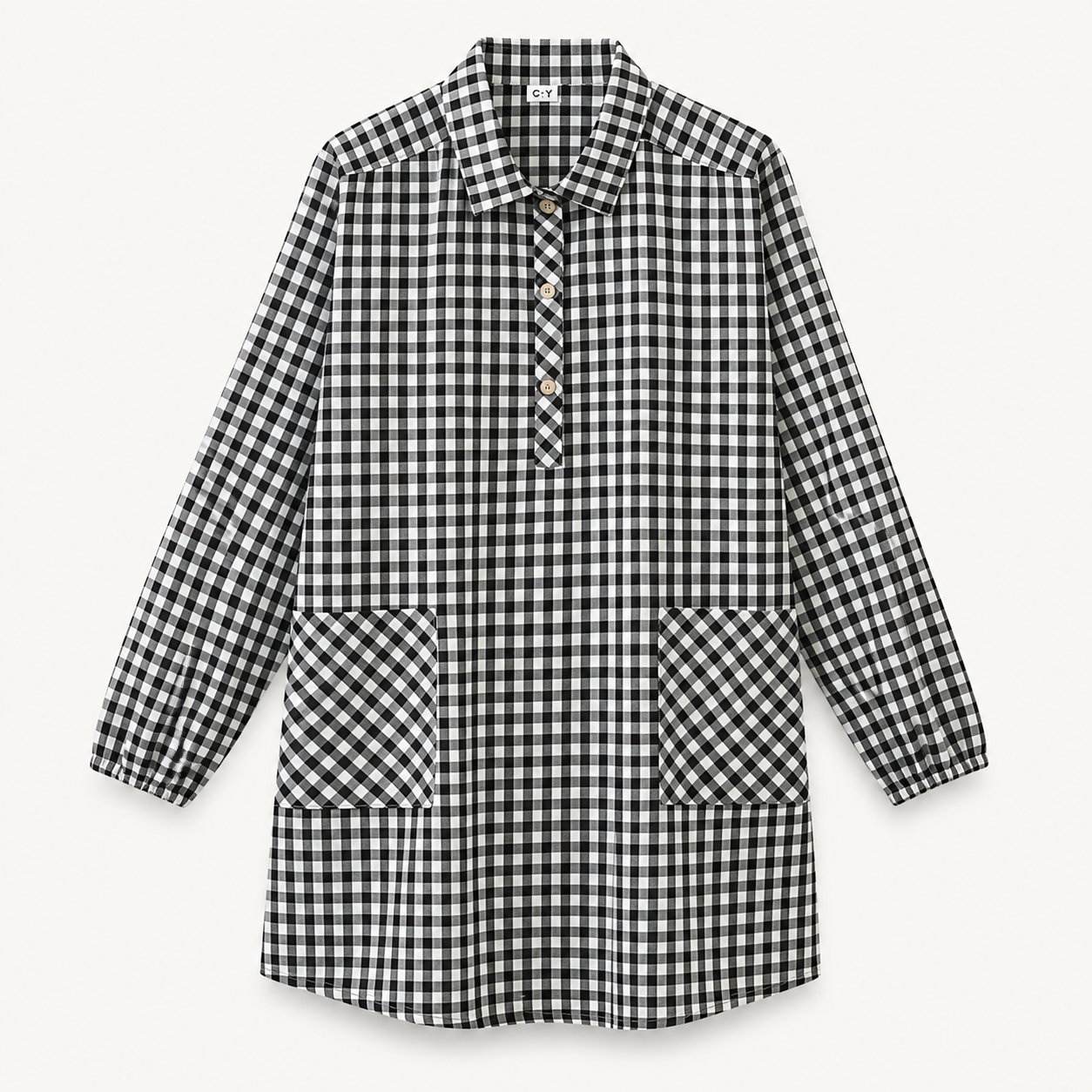 Cotton Overshirt Apron | Black Gingham | Cervin (Japan)