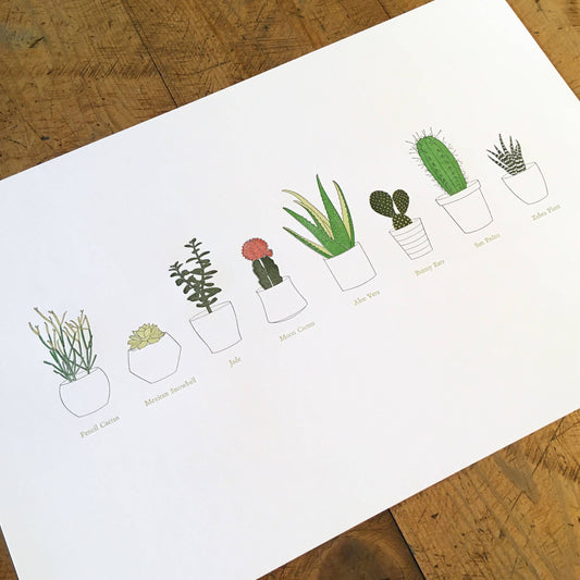 A Few Succulents/Cacti Letterpress Print | Susan Porteous (OR) (12” × 18”)