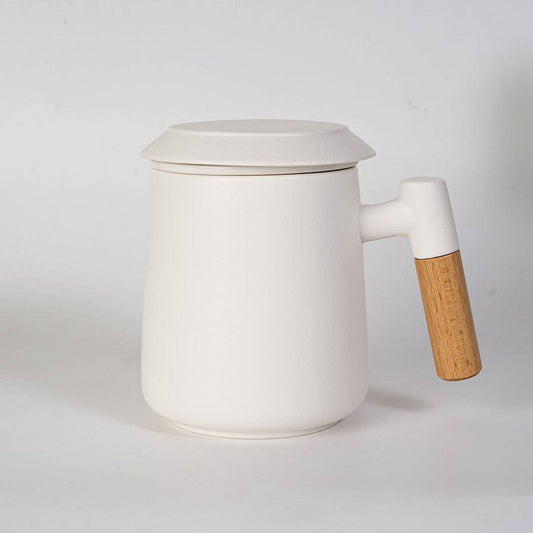 15oz Porcelain Tea Mug with Lid and Infuser | White