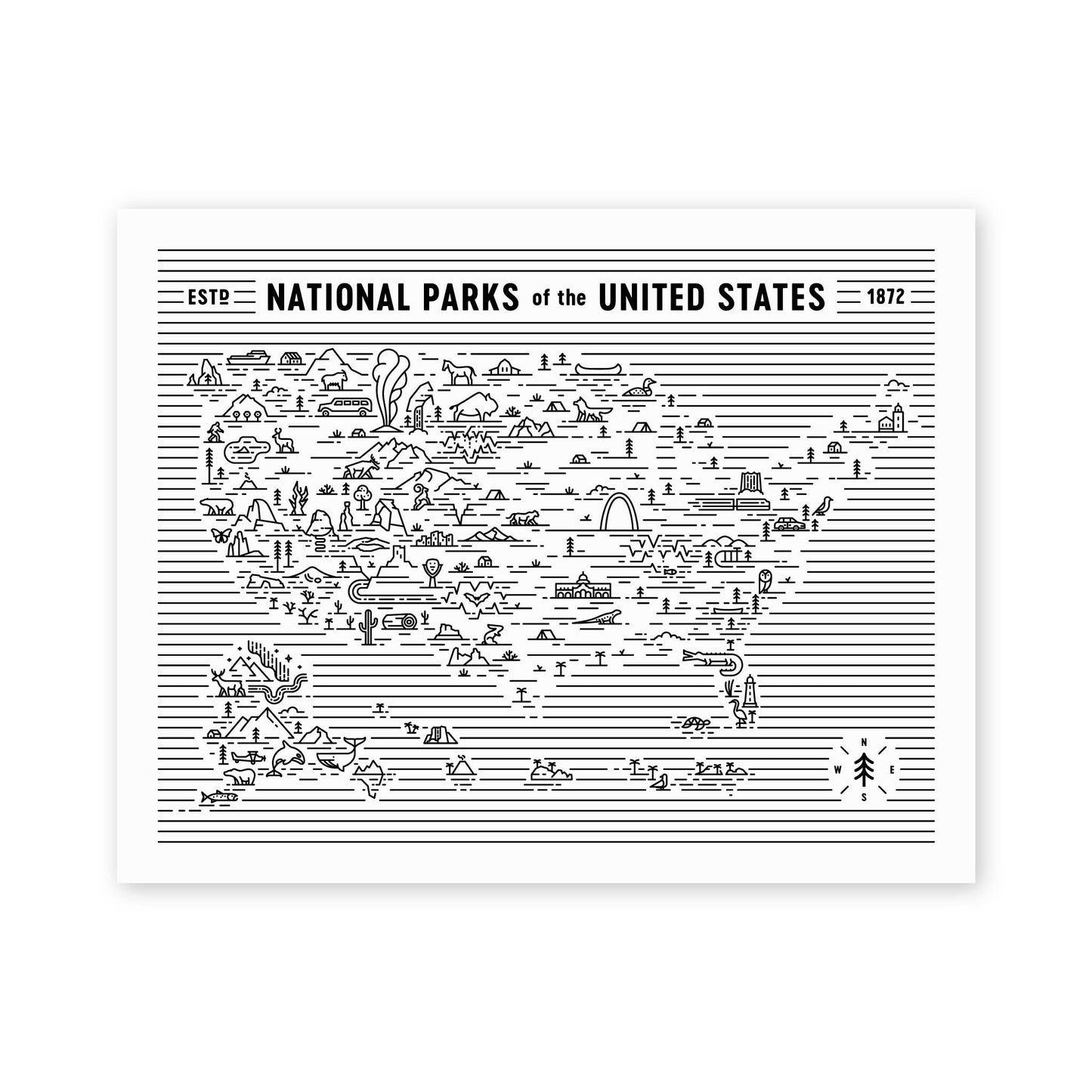 National Parks Map Art Print | Fell (UT)