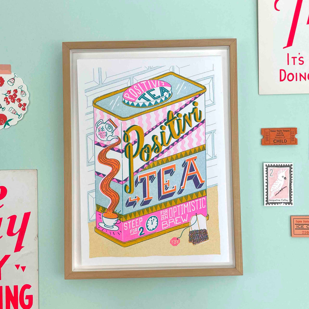 Positivity Tea Caddy A4 Risograph Print | Jacqueline Colley (UK)