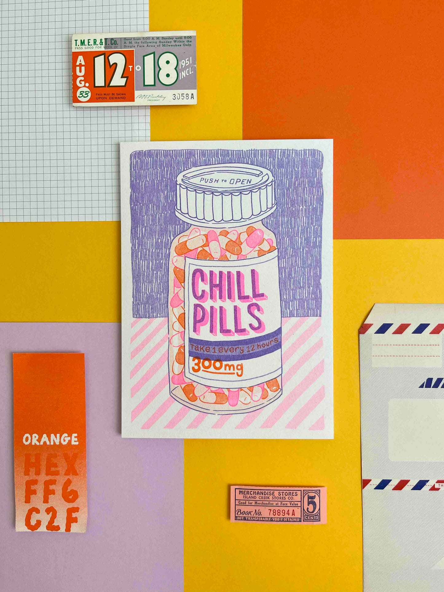 Chill Pills Risograph Print | Jacqueline Colley (UK)