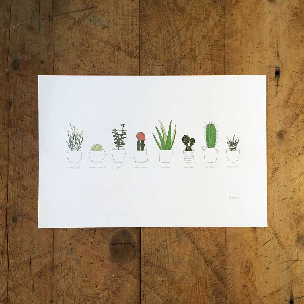 A Few Succulents/Cacti Letterpress Print | Susan Porteous (OR) (12” × 18”)
