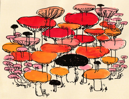 Mushrooms in Red, Orange, and Pink Art Print | Rebekah Evans (NC)