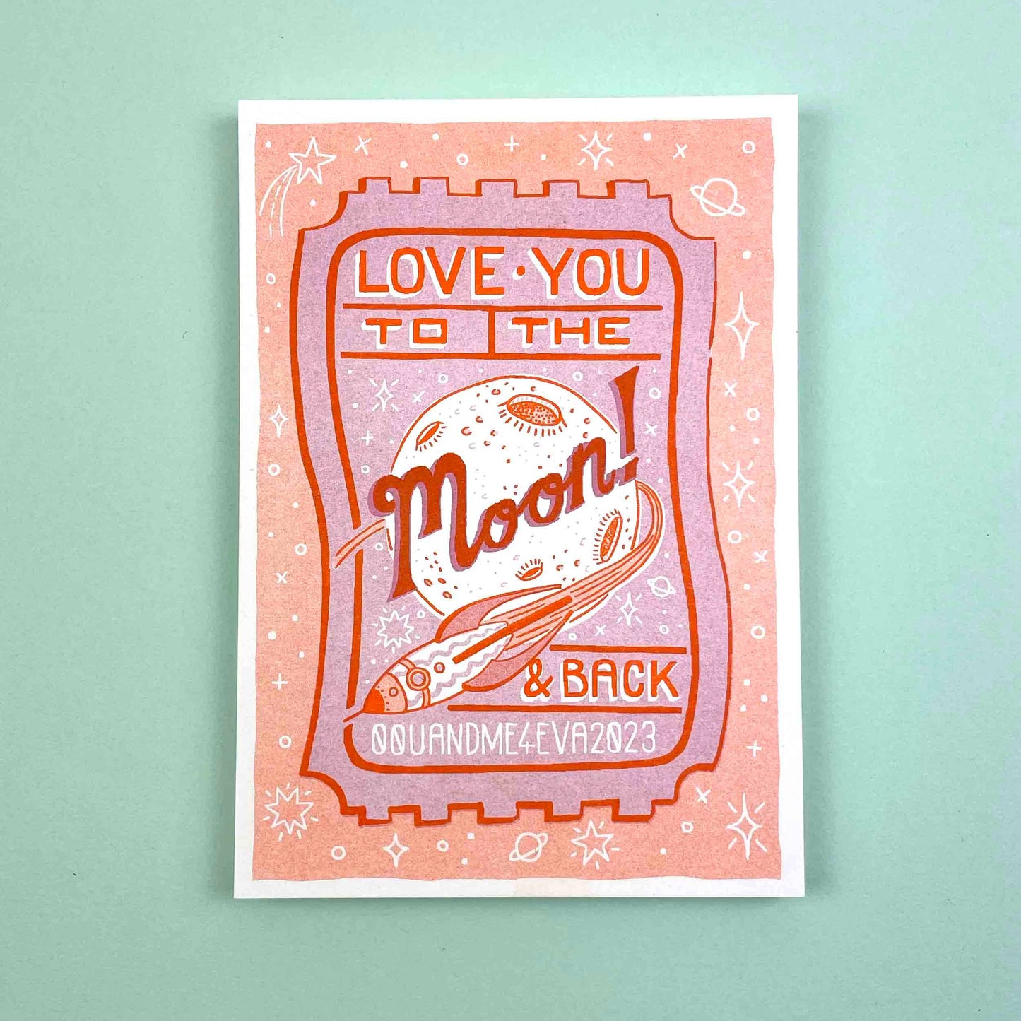 A5 to the Moon & Back Ticket, Risograph Print | Jacqueline Colley (UK)
