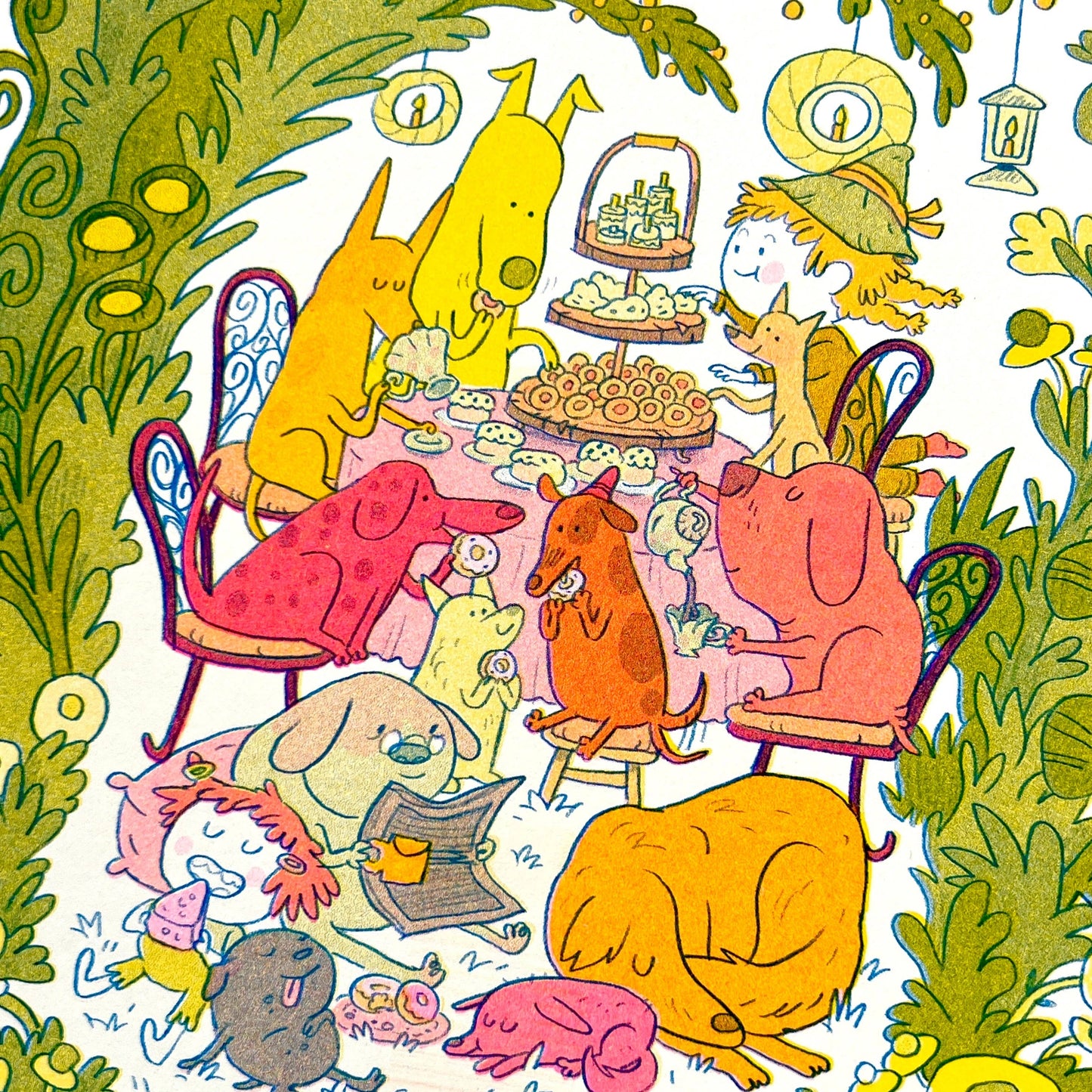 Doggy Tea Party Risograph Print | Natalie Andrewson (CA)