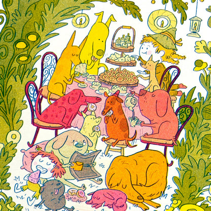 Doggy Tea Party Risograph Print | Natalie Andrewson (CA)