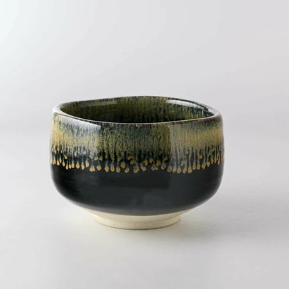 Ceramic Handmade Matcha Bowl | Black/Gold | Tenmoku Kin Unofu Nagashi (Japan)