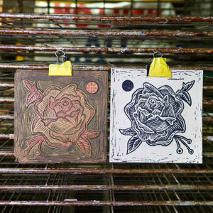 Rose Linocut Print | BW Tattoo Series | Luke Martin (MD)