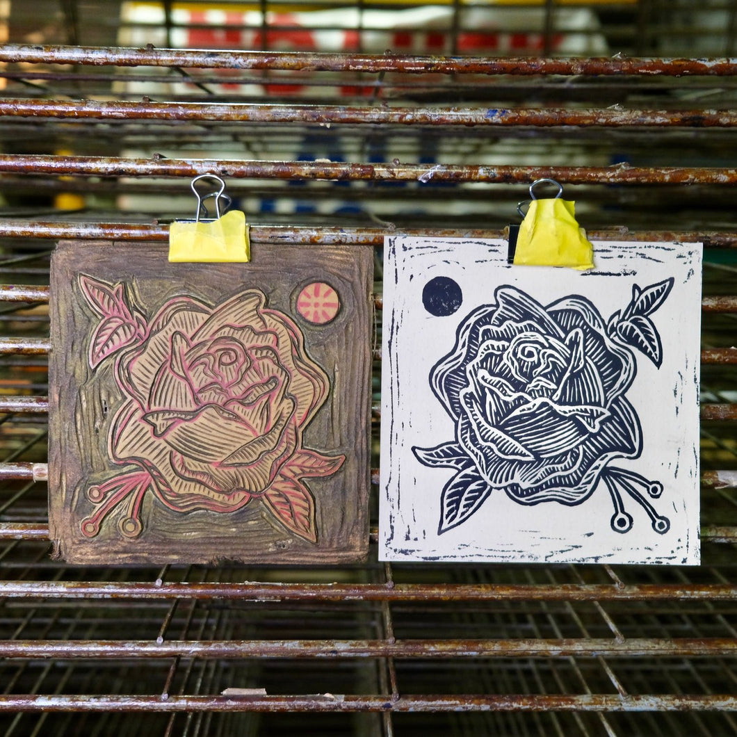 Rose Linocut Print | BW Tattoo Series | Luke Martin (MD)