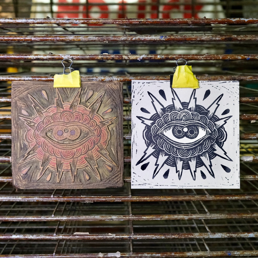 Thundereye Linocut Print | BW Tattoo Series | Luke Martin (MD)