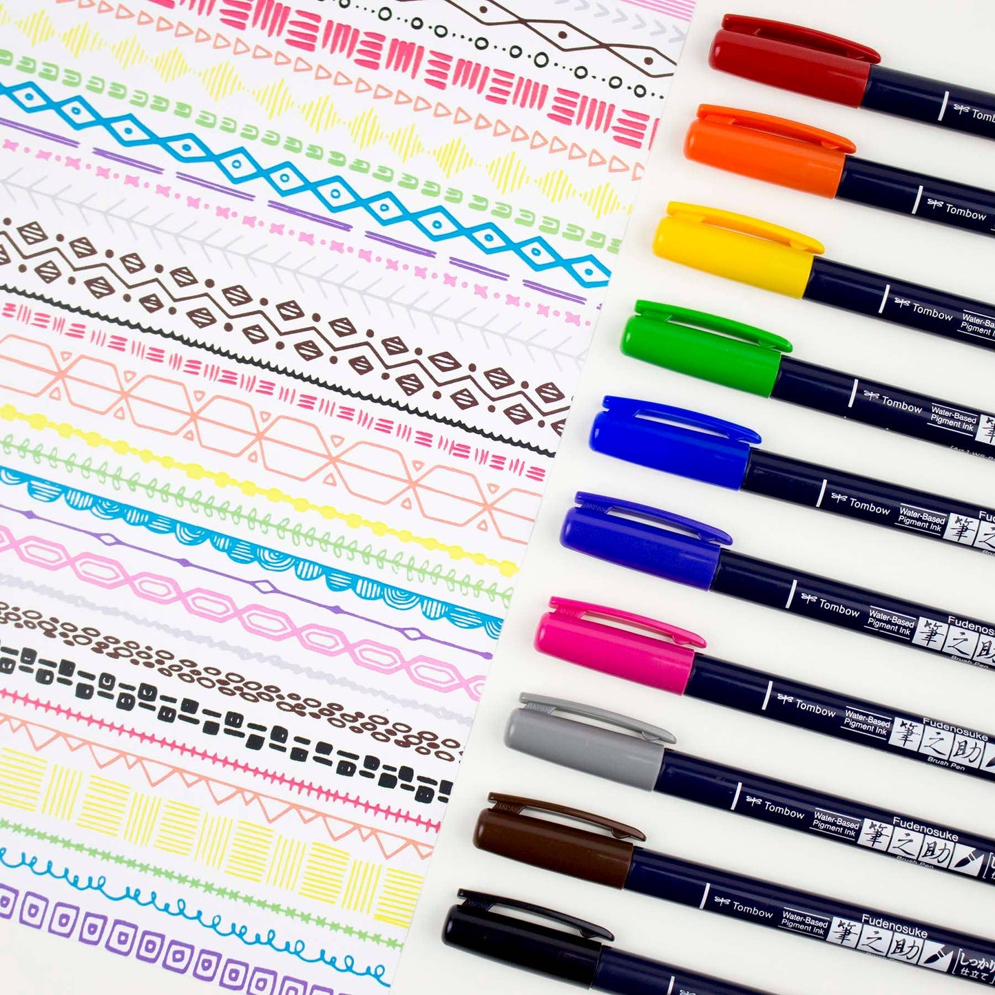Fudenosuke Colors Calligraphy Brush Pens | 10-Pack | Tombow (Japan