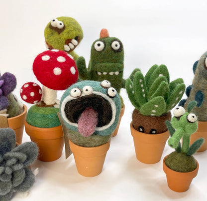 Handmade Wool Needle Felted Club Cactus Plant | Woolbuddy (CA)