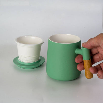 15oz  Porcelain Tea Mug with Lid and Infuser | Mint Green