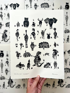 Animal Butt Alphabet Linocut Print | Ellen Orchard (TX)