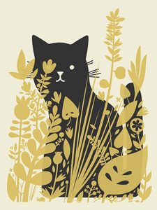 Cat Behind Plants Screenprint | Little Friends of Printmaking (CA)