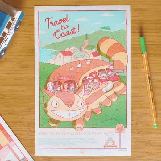 Catbus Travel Risograph Print | PommoPress (NY)