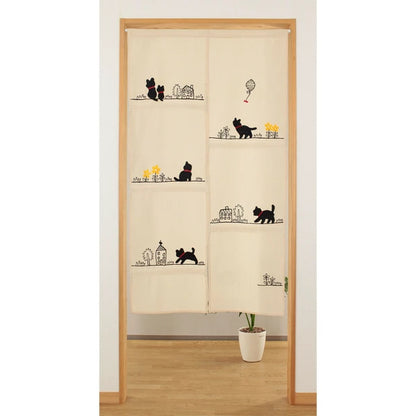 Embroidered Black Cat Noren Curtain | Narumi (Japan)