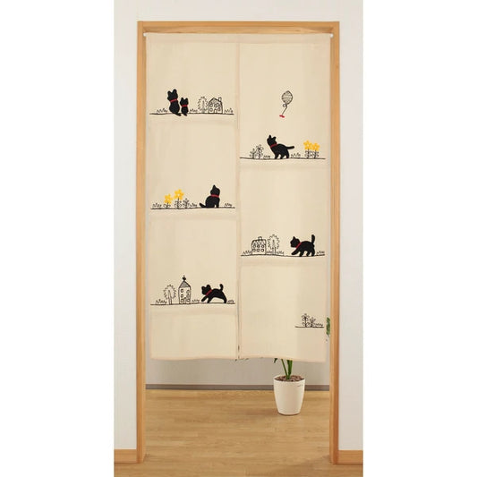 Embroidered Black Cat Noren Curtain | Narumi (Japan)