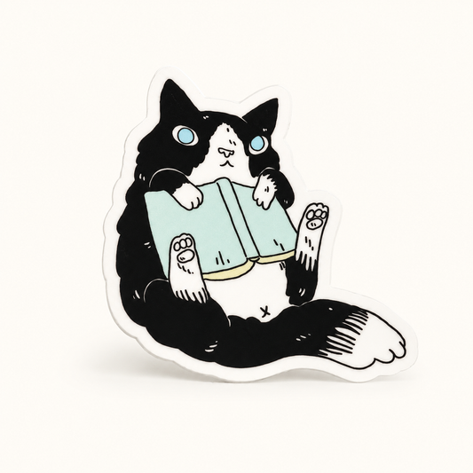 Cat Reading Book Vinyl Sticker | Deth P. Sun (CA)