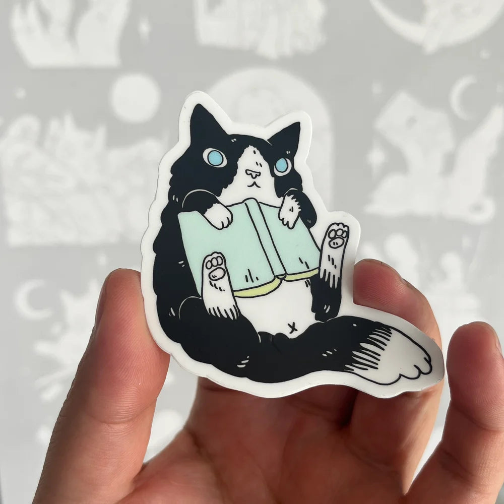 Cat Reading Book Vinyl Sticker | Deth P. Sun (CA)