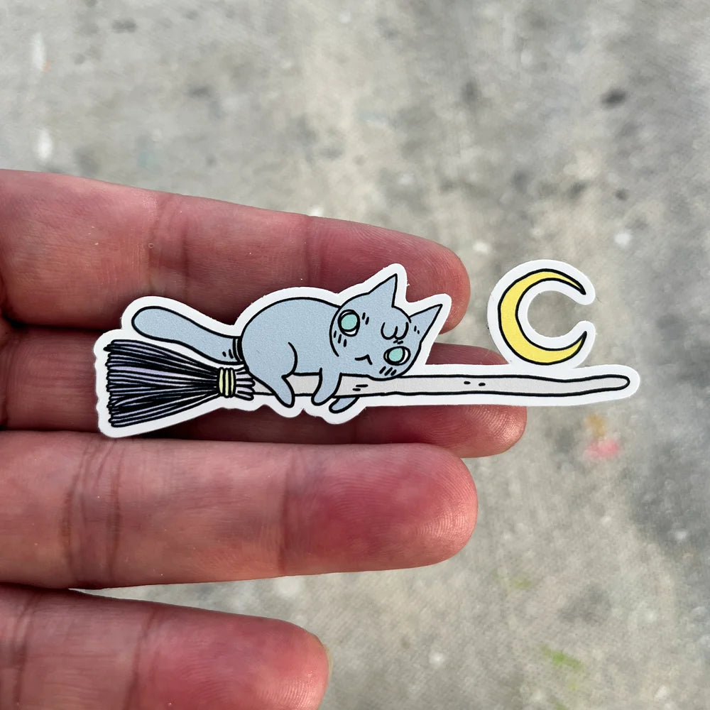 Cat Riding Broom Vinyl Sticker | Deth P. Sun (CA)