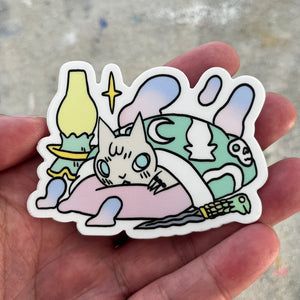 Cat Sleeping with Lantern Vinyl Sticker | Deth P. Sun (CA)