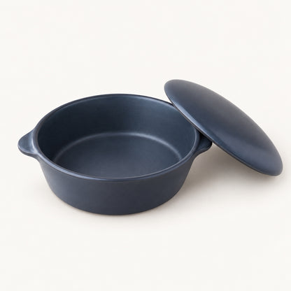The Chef Bake Pot Mini in Classic Blue with the lid off, showing the inside of the pot