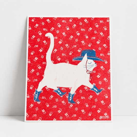 Cowboy Cat Risograph Print | Bromstad Printing Co. (VA)