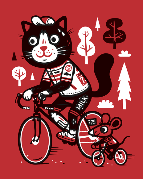 Cycling Cat Screenprint | Little Friends of Printmaking (CA)